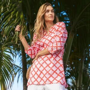 Bohemian Roberta Roller Rabbit Jemina Tunic Size Large Rose Pink Beach Pool Top